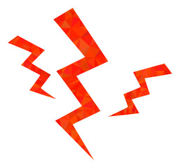 Low-poly crack strikes constructed with scattered filled triangles. Triangle crack strikes polygonal 2d illustration. Crack Strikes icon is filled with triangles.