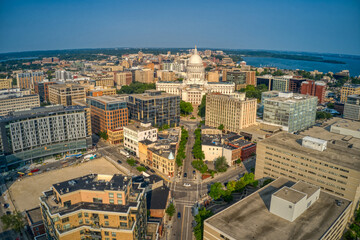 Fototapeta na wymiar Aerial View of Downtown Madison, Wisconsin in Summer