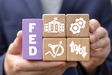 Concept of FED Federal Reserve System. Interest rate control and regulation.