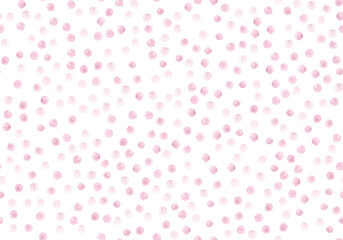 Seamless Rose Watercolor Circles. Graphic Hand Drawn Dots Wallpaper. Geometric Brush Paint Confetti. Cute Pink