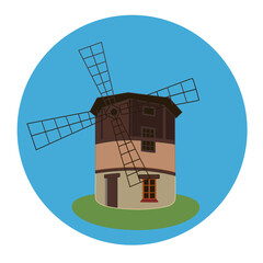 Windmill icon in a round frame. Vector EPS10