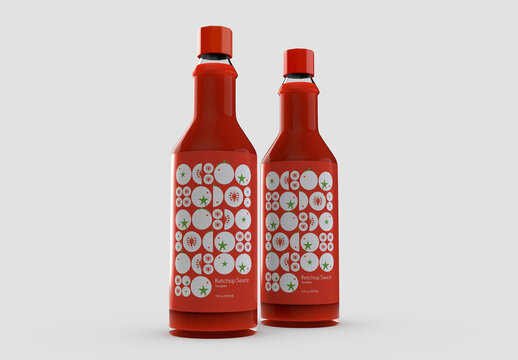 Two Ketchup Glossy Bottle Mockup