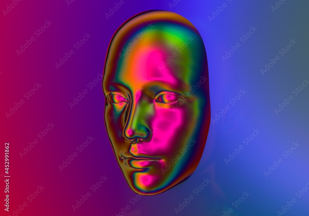Poster surreal 3d illustration of a holographic head in the wall. the concept of artificial intelligence.