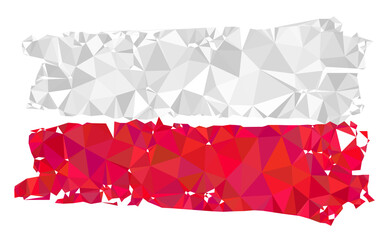 Low-poly Poland flag constructed with randomized filled triangles. Triangle Poland flag polygonal 2d illustration. Poland Flag icon is filled with triangles.