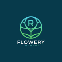 Flower Initial Letter R Logo Design Template Element. Eps10 Vector