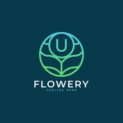Flower Initial Letter U Logo Design Template Element. Eps10 Vector