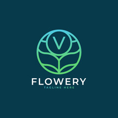 Flower Initial Letter V Logo Design Template Element. Eps10 Vector