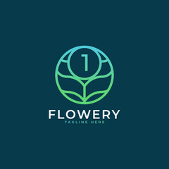 Flower Number 1 Logo Design Template Element. Eps10 Vector