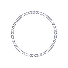 Circle rope frame for photo or picture in retro yacht style. Nautical design element for print and decoration. Maritime theme. Vector illustration.
