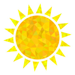 Low-poly sun designed with randomized filled triangles. Triangle sun polygonal symbol illustration. Sun icon is filled with triangles. Flat geometric polygonal symbol based on sun icon.