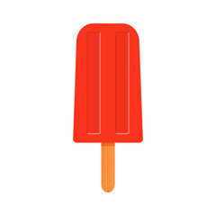 Strawberry popsicle. Red ice cream or frozen juice on stick isolated on white background. Sweet frozen summer dessert. Vector cartoon illustration.