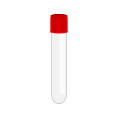 Empty glass test tube for blood analisys isolated on white background. Vector cartoon illustration.