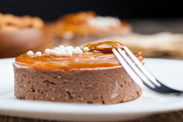 tartlet with salted caramel and nuts with cottage cheese