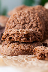 round wheat cookies with cocoa and chocolate