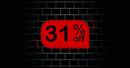 Red balloon 31% off - black brick background.