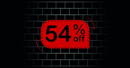 Fototapeta premium Red balloon 54% off - black brick background.