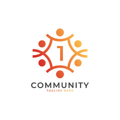 Community Number 1 Connecting People Logo. Colorful Geometric Shape. Flat Vector Logo Design Template Element.