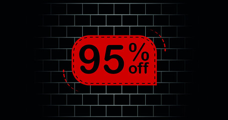 Fototapeta premium Red balloon 95% off - black brick background.