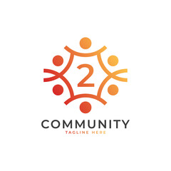 Community Number 2 Connecting People Logo. Colorful Geometric Shape. Flat Vector Logo Design Template Element.