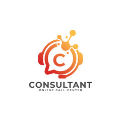 Consulting Logo Icon. Online Consultant Initial Letter C Logo Design Template