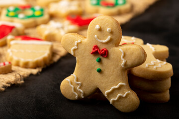 Various Christmas homemade gingerbread cookies.