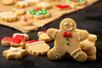 Various Christmas homemade gingerbread cookies.