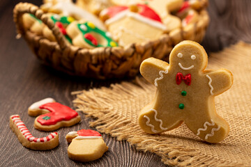 Various Christmas homemade gingerbread cookies.