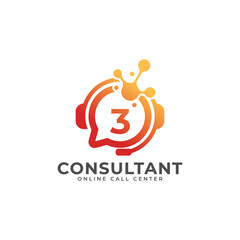 Consulting Logo Icon. Online Consultant Number 3 Logo Design Template