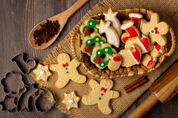 Various Christmas homemade gingerbread cookies.