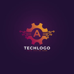 Technology Initial Letter A Gear Logo Design Template Element.