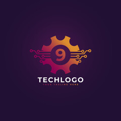 Technology Number 9 Gear Logo Design Template Element.