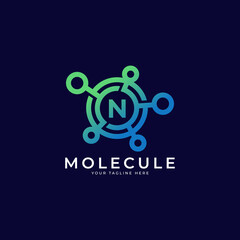 Medical Logo. Initial Letter N Molecule Logo Design Template Element.