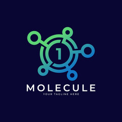 Medical Logo. Number 1 Molecule Logo Design Template Element.