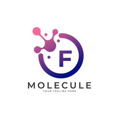 Medical Logo. Initial Letter F Molecule Logo Design Template Element.