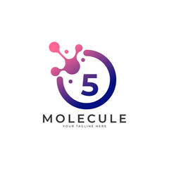 Medical Logo. Number 5 Molecule Logo Design Template Element.