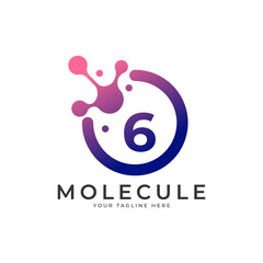 Medical Logo. Number 6 Molecule Logo Design Template Element.