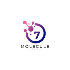 Medical Logo. Number 7 Molecule Logo Design Template Element.