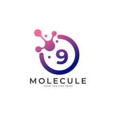Medical Logo. Number 9 Molecule Logo Design Template Element.