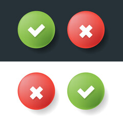 Obraz premium Tick and cross signs 3d green and red colors. Vector illustration