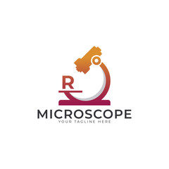 Laboratory Logo. Initial Letter R Microscope Logo Design Template Element.