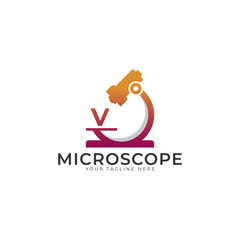 Laboratory Logo. Initial Letter V Microscope Logo Design Template Element.