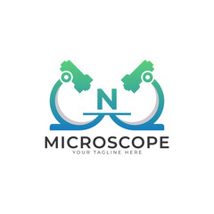 Laboratory Logo. Initial Letter N Microscope Logo Design Template Element.