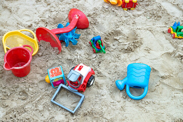 Fototapeta na wymiar Toys on the playground for children. Family background 