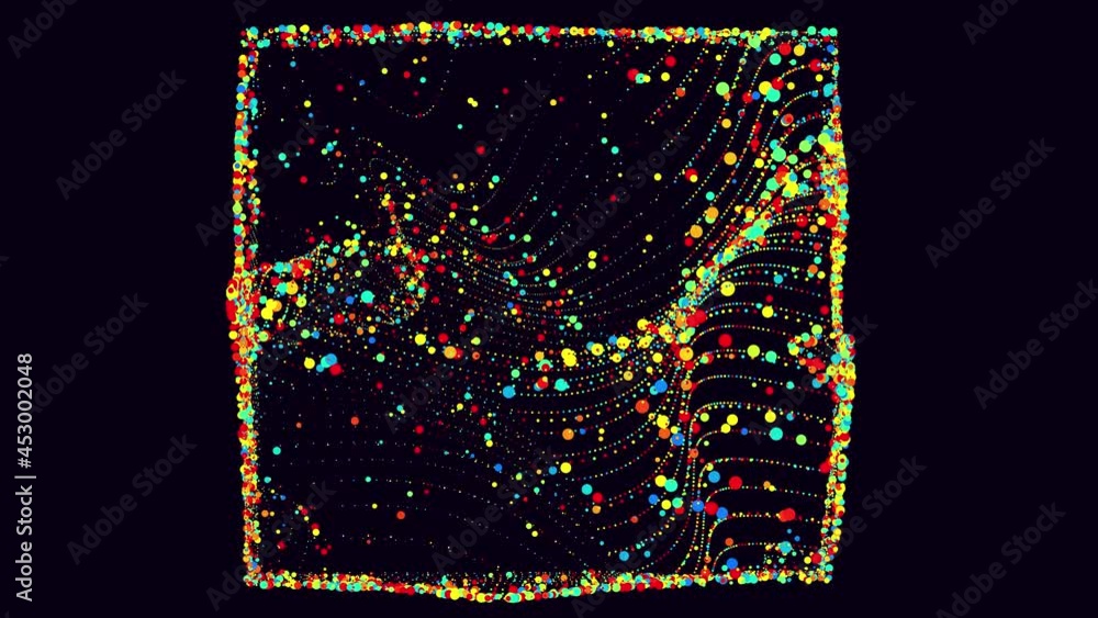 Poster abstract waves bg. multi colored particles form waves on a limited surface of plane. rectangle. beau
