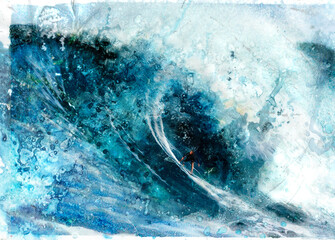 Modern digital abstract art of sea surfing.