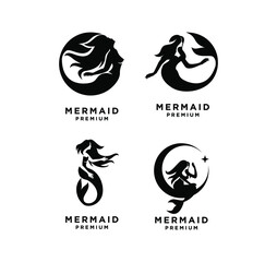 set collection of Mermaid logo icon design illustration