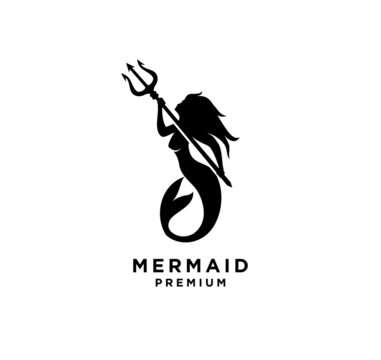 Mermaid with neptune trident logo icon design illustration