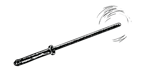 Vector sketch of an even magic wand on a white background. The symbol of the wizard dueling club. © Artskrin