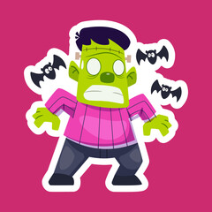 Halloween holiday cute zombie element. Childish print for t-shirt, apparel, sticker, cards and nursery decoration. Vector Illustration