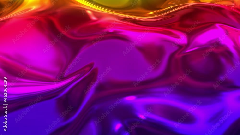 Poster animated rainbow metallic gradient in 4k. abstract 3d of wavy cloth surface that forms ripples like 